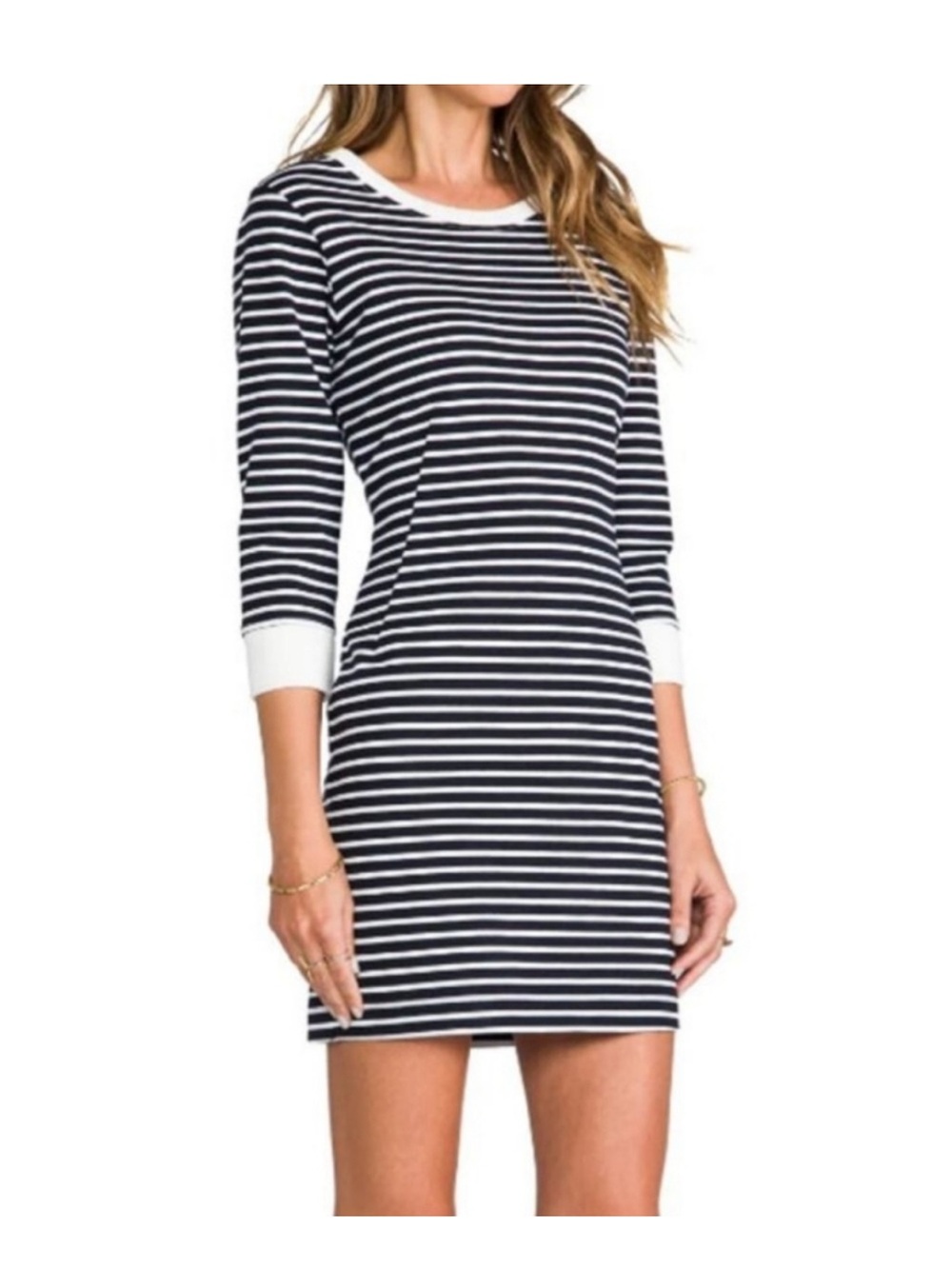 Theory Zamion Striped Knit Mini Dress Navy White Size 2 Back Zip 25996